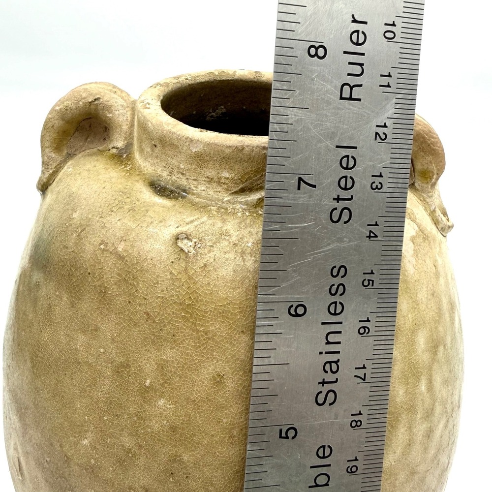 Reproduction Chinese Lug Jar Stoneware Wabi Sabi Green Crackle Glaze - Picture 14 of 14